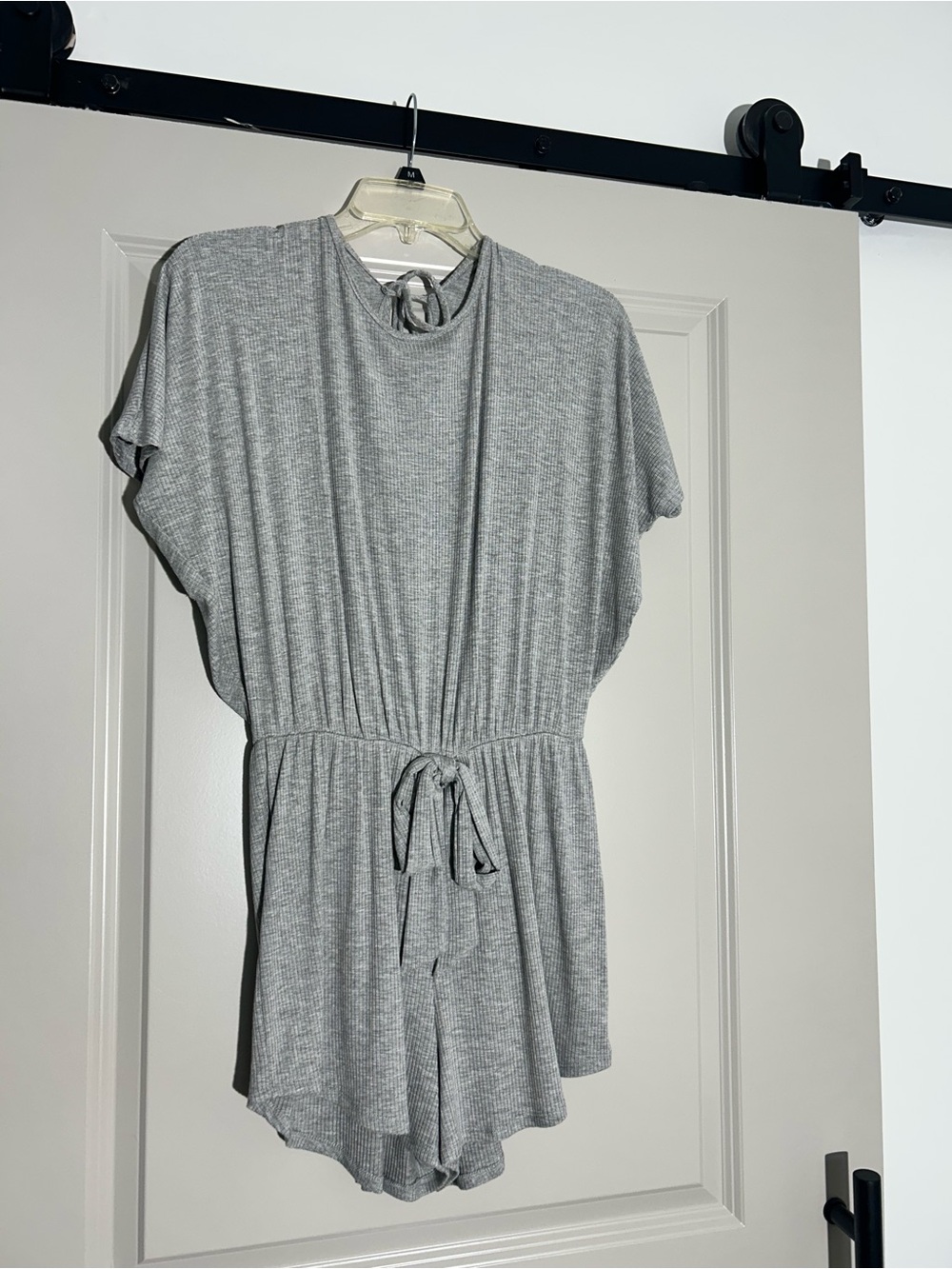 Pink Lily Light Gray Ribbed Romper